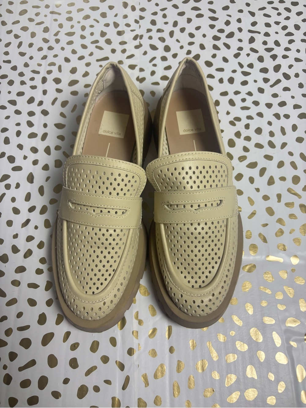 Dolce Vita Perforated Cream Leather Loafers